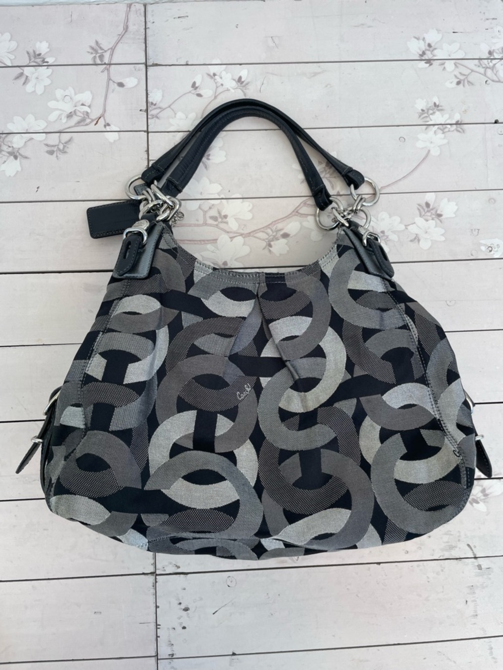 Coach Black & Gray Signature Circle Jacquard Shoulder Bag